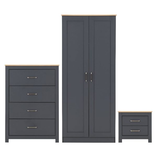 Parnu Wooden Furniture Set With 2 Doors Wardrobe In Grey And Oak | Bed Sava