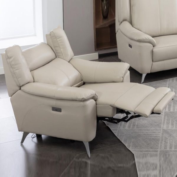 Parowan Leather Electric Recliner Armchair In Ivory | Bed Sava