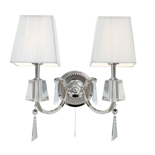 Partico 2 Light White Tapered Shade Wall Light In Chrome | Bed Sava