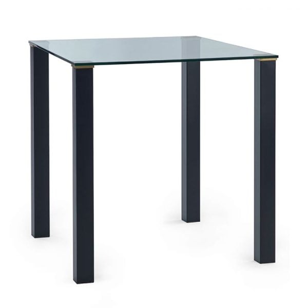 Pasco Clear Glass Dining Table Square With Black Metal Legs | Bed Sava