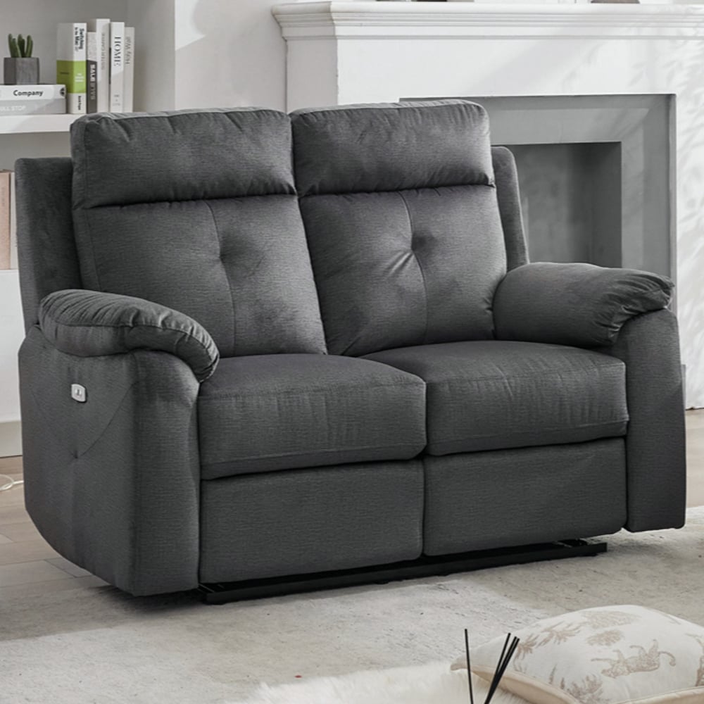 Pasco Fabric Electric Recliner 2 Seater Sofa In Anthracite