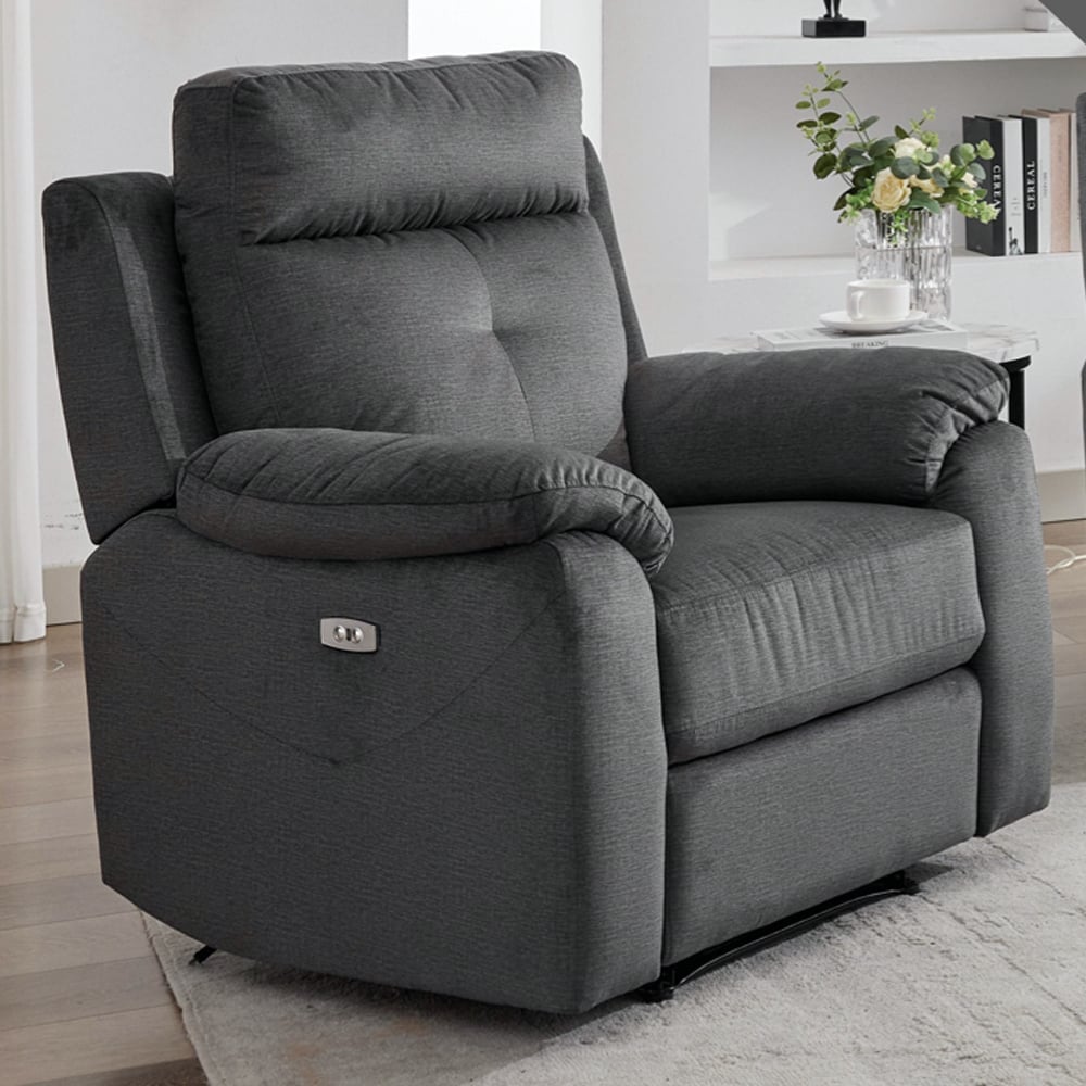 Pasco Fabric Electric Recliner 1 Seater Sofa In Anthracite
