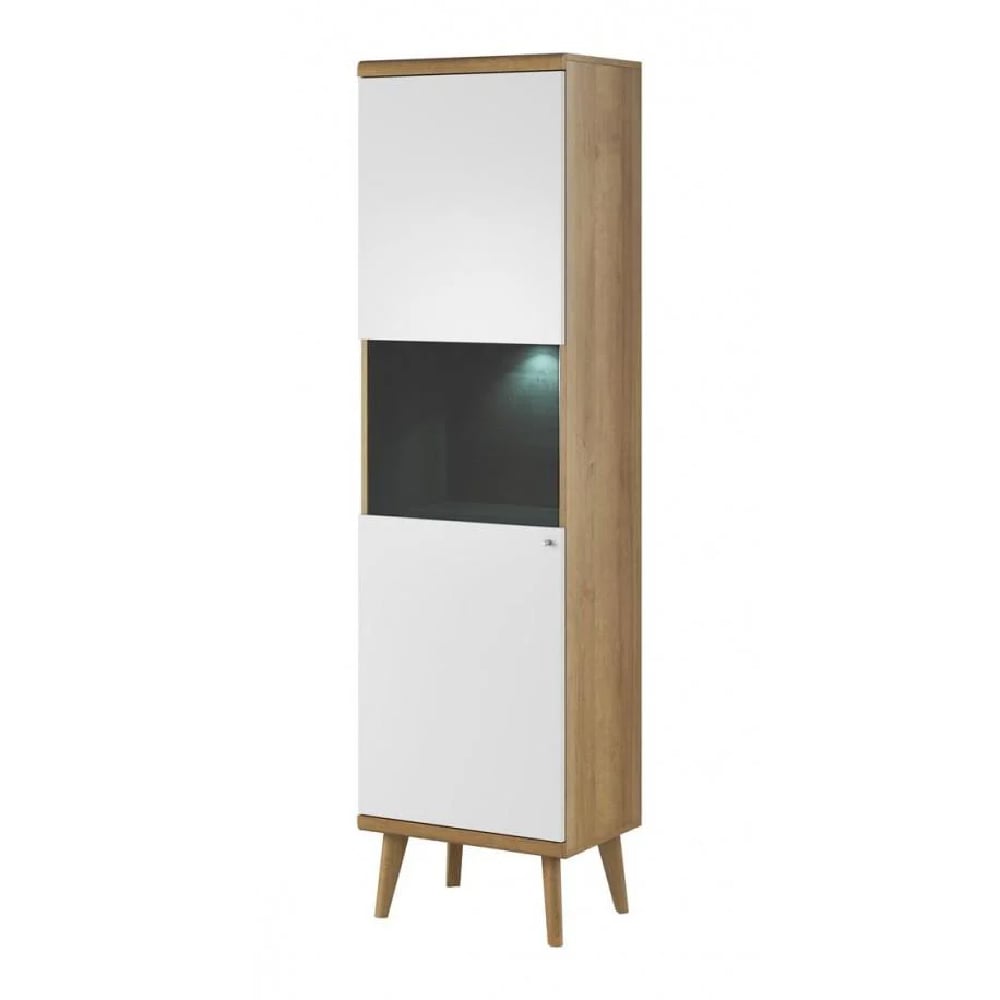 Pasco Wooden Display Cabinet With 1 Door In Matt White And Oak