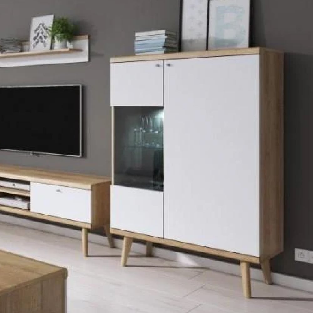 Pasco Wooden Display Cabinet With 2 Doors In Matt White And Oak