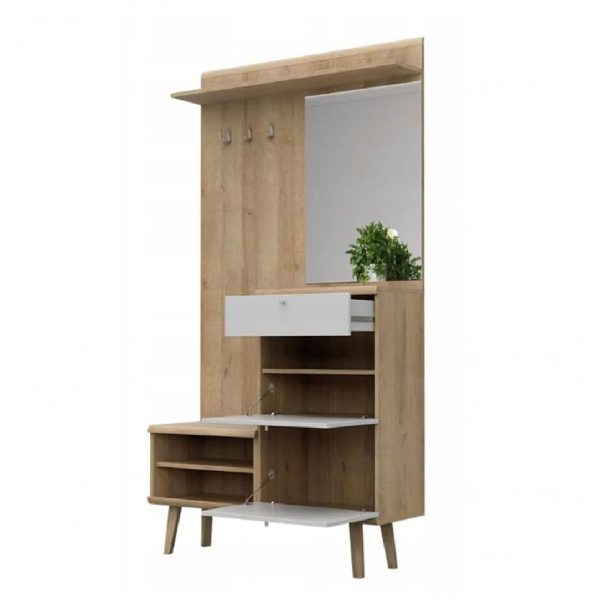 Pasco Wooden Hallway Furniture Set In Matt White And Oak | Bed Sava