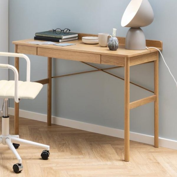 Pasco Wooden Laptop Desk With 1 Drawer In Oak | Bed Sava