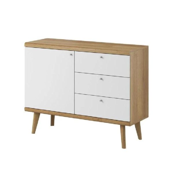 Pasco Wooden Sideboard With 1 Door 3 Drawers In Matt White Oak | Bed Sava