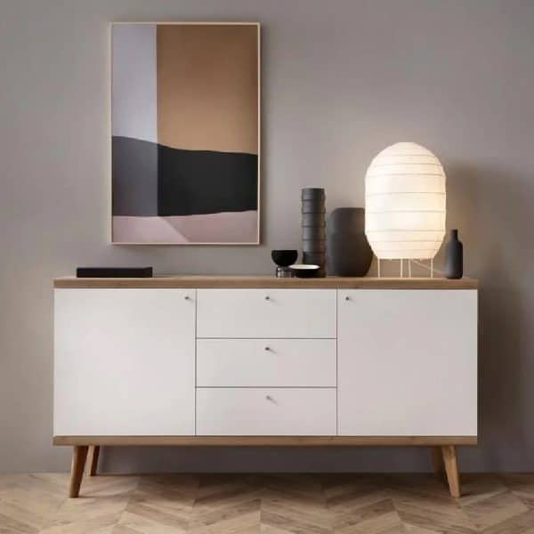 Pasco Wooden Sideboard With 2 Doors 3 Drawers In Matt White Oak | Bed Sava