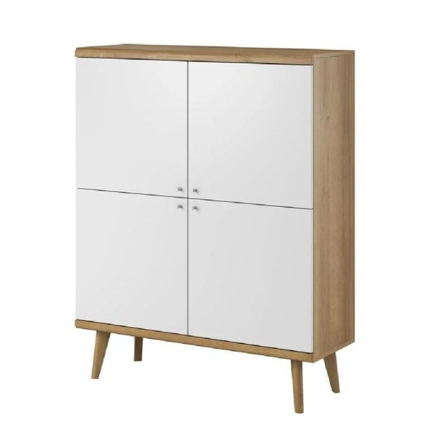 Pasco Wooden Storage Cabinet With 4 Doors In Matt White And Oak | Bed Sava