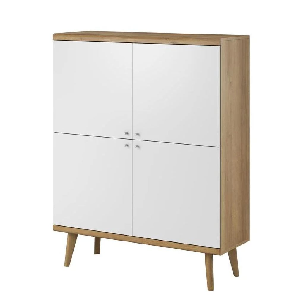 Pasco Wooden Storage Cabinet With 4 Doors In Matt White And Oak