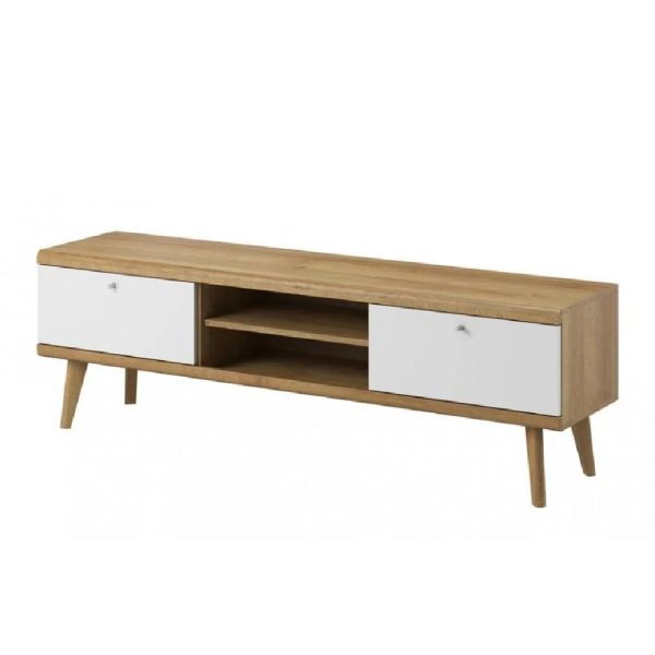 Pasco Wooden TV Stand With 2 Shelves In Matt White And Oak | Bed Sava