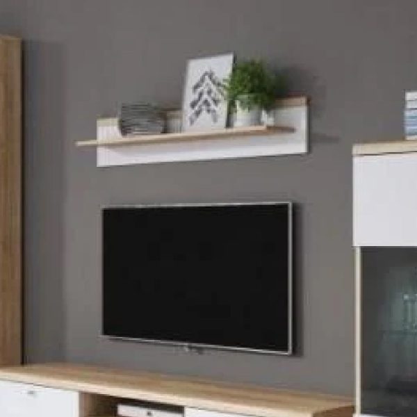 Pasco Wooden Wall Shelf In Matt White And Oak | Bed Sava