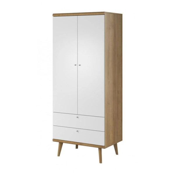 Pasco Wooden Wardrobe With 2 Doors In Matt White And Oak | Bed Sava