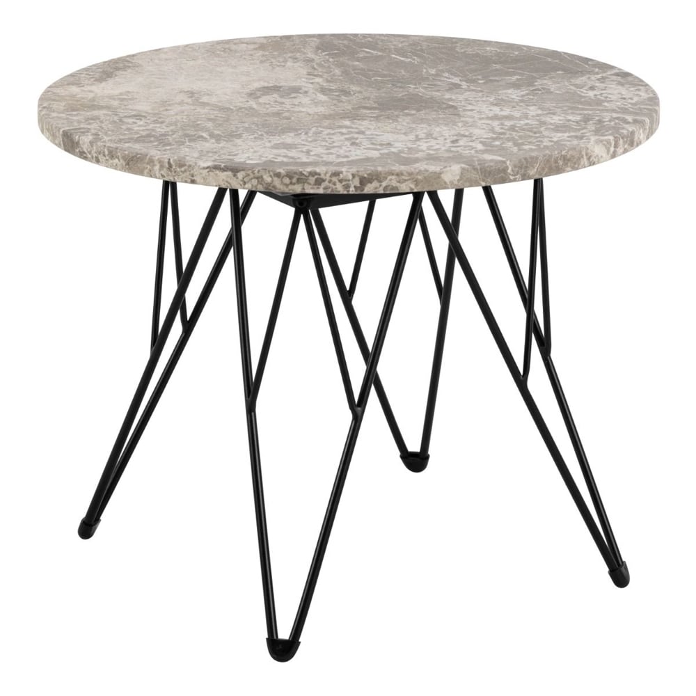 Patoka Marble Side Table With Black Legs In Grey