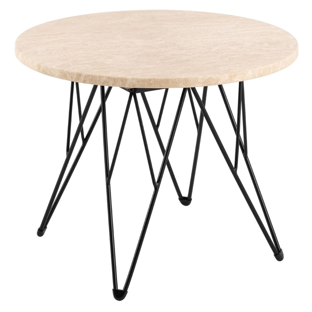 Patoka Wooden Side Table With Black Legs In Matt Beige
