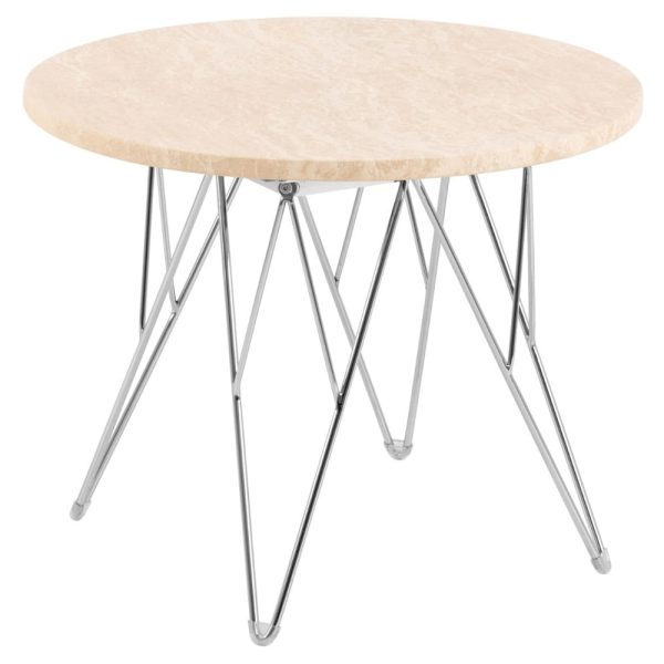 Patoka Wooden Side Table With Chrome Legs In Matt Beige | Bed Sava