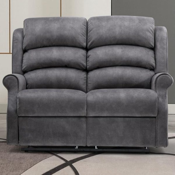 Pavia Fabric Electric Recliner 2 Seater Sofa In Grey | Bed Sava