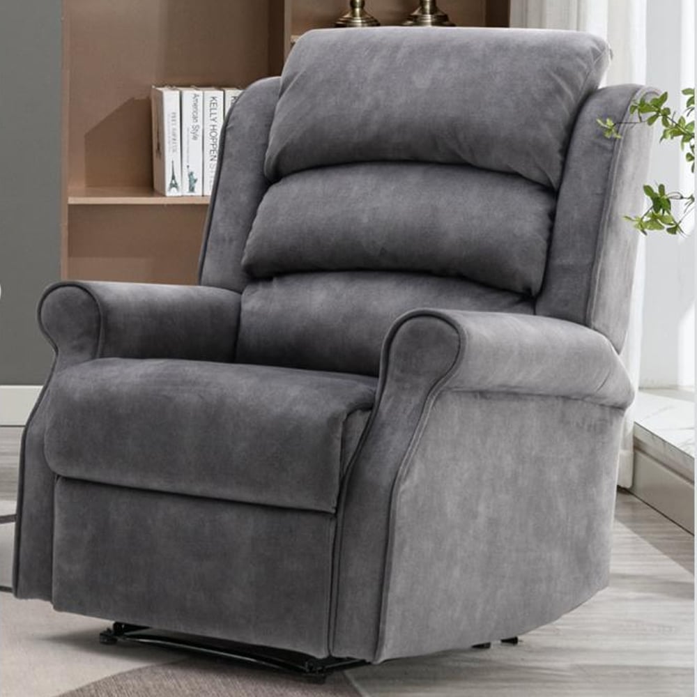 Pavia Fabric Electric Recliner 1 Seater Sofa In Grey