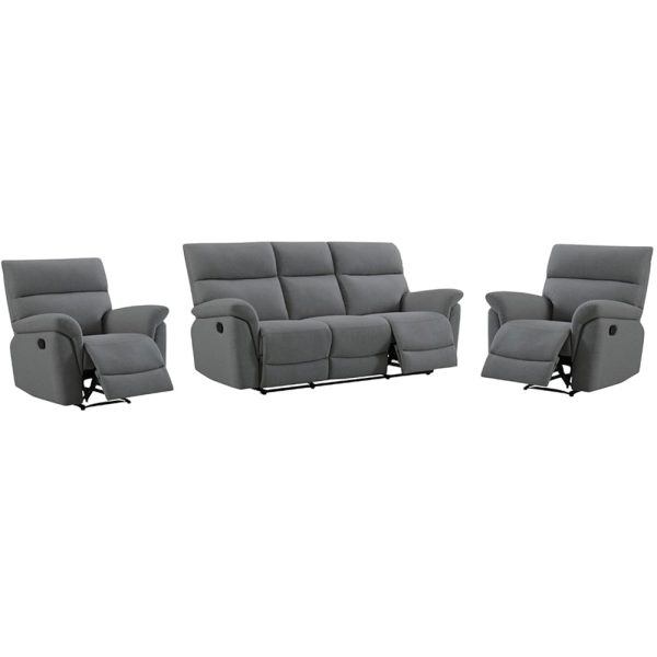 Payson Fabric Recliner 3+1+1 Seater Sofa Set In Anthracite | Bed Sava