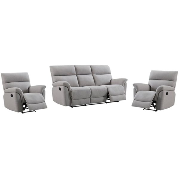 Payson Fabric Recliner 3+1+1 Seater Sofa Set In Ash | Bed Sava