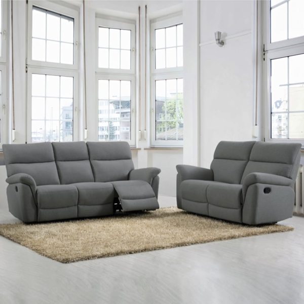 Payson Fabric Recliner 3+2 Seater Sofa Set In Anthracite | Bed Sava