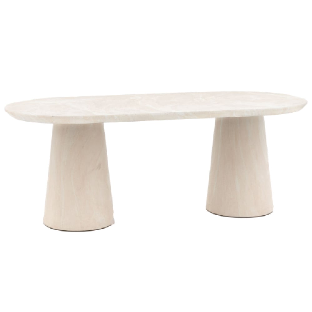 Payson Glass Concrete Oval Dining Table In Travertine