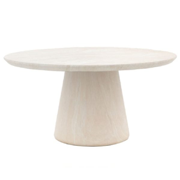 Payson Glass Concrete Round Dining Table In Travertine | Bed Sava