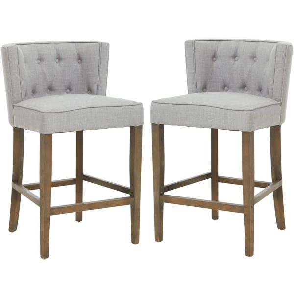 Payson Grey Fabric Bar Chairs With Oak Legs In Pair | Bed Sava