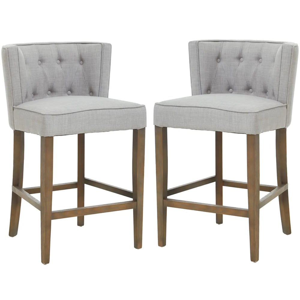 Payson Grey Fabric Bar Chairs With Oak Legs In Pair