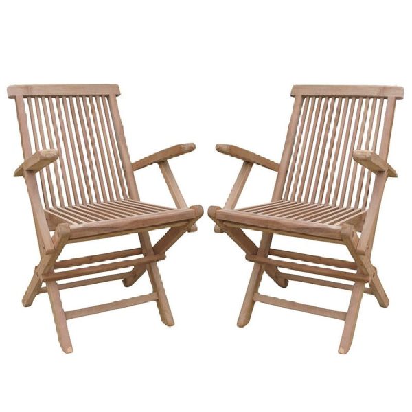 Payson Teak Wooden Folding Arm Chairs In Pair | Bed Sava