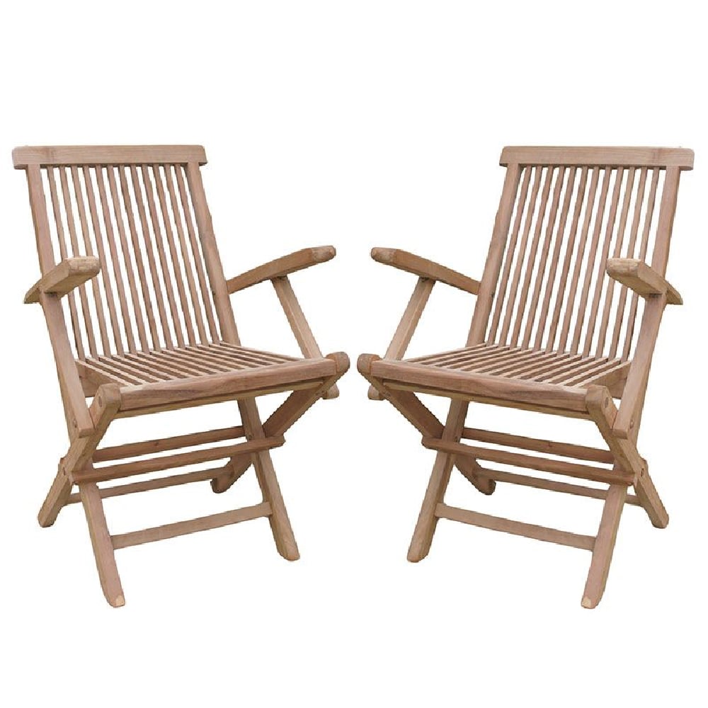 Payson Teak Wooden Folding Side Chairs In Pair