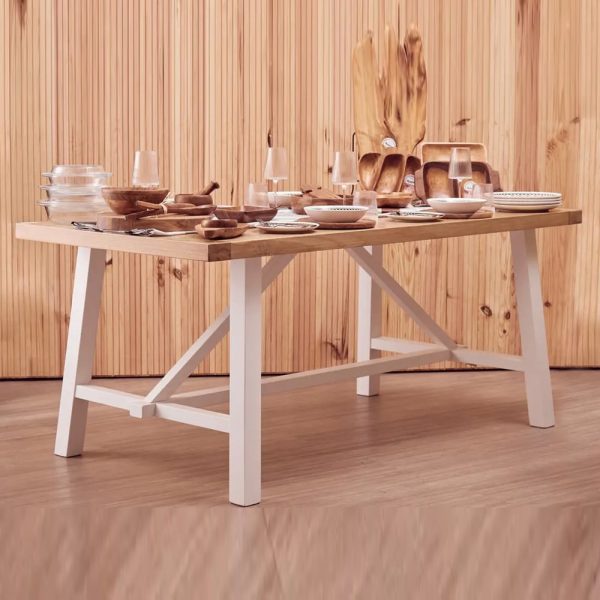 Payson Wooden Dining Table In Natural And White | Bed Sava