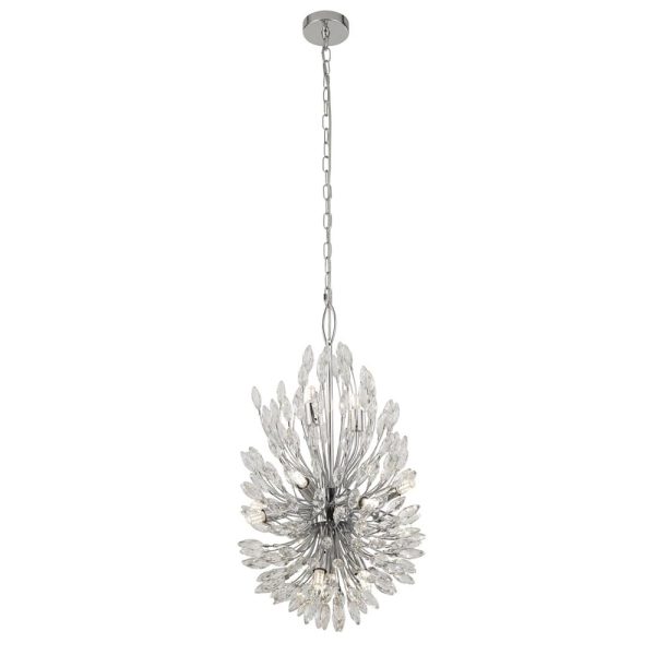 Peacock 14 Light Clear Crystal Pendant Light In Chrome | Bed Sava