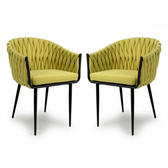 Pearl Yellow Braided Fabric Dining Chairs In Pair
