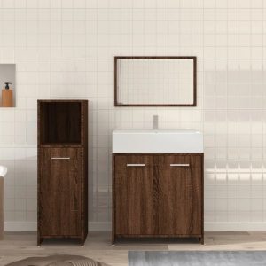Pecos Wooden 3 Piece Bathroom Furniture With Mirror In Dark Brown | Bed Sava