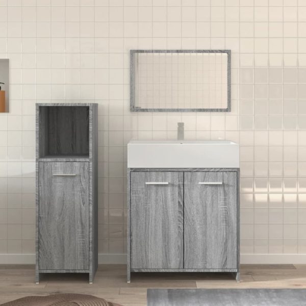 Pecos Wooden 3 Piece Bathroom Furniture With Mirror Grey Sonoma | Bed Sava
