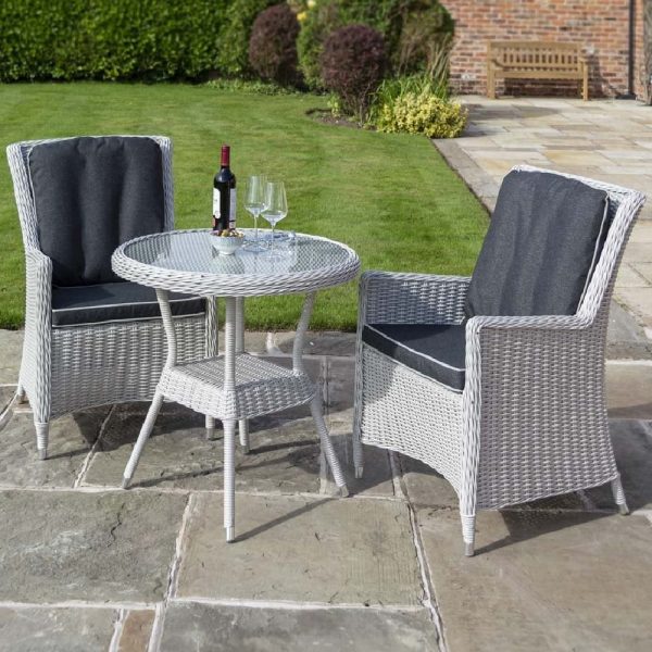 Peebles Glass Top Garden Bistro Set With Cushion In Grey | Bed Sava
