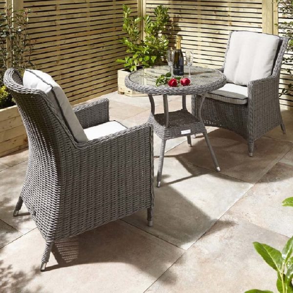 Peebles Glass Top Garden Bistro Set With Cushion In Natural | Bed Sava