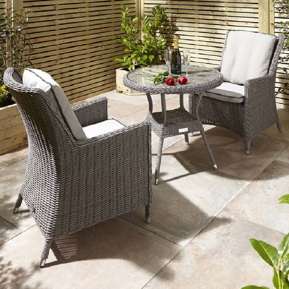 Peebles Glass Top Garden Bistro Set With Cushion In Natural