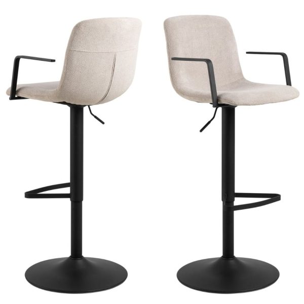 Peekskill Beige Fabric Bar Stools With Metal Base In Pair | Bed Sava