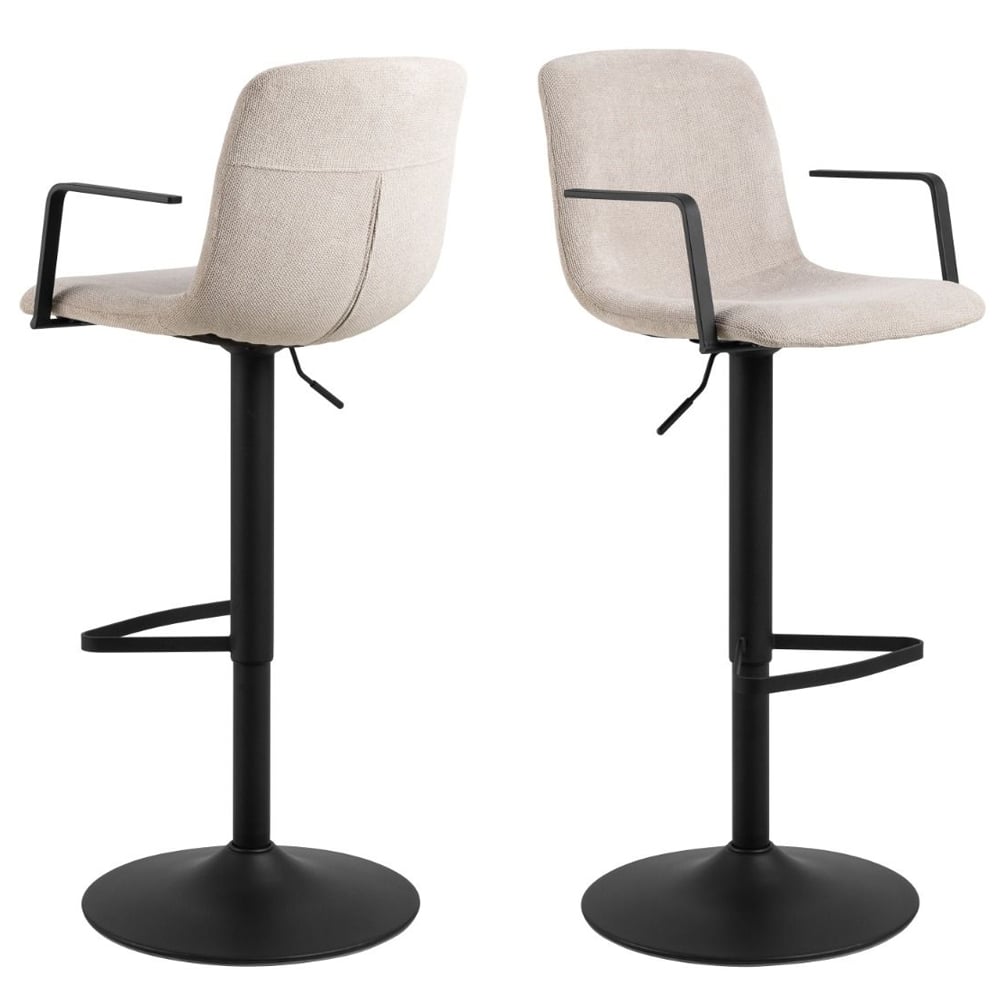 Peekskill Beige Fabric Bar Stools With Metal Base In Pair
