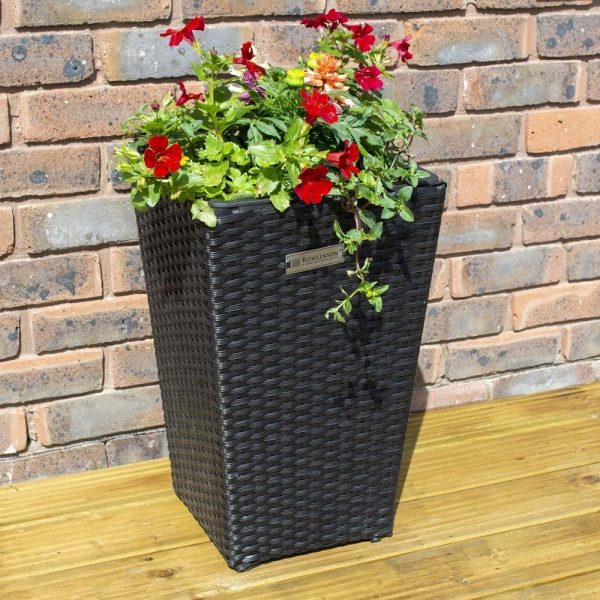 Peekskill Rattan Garden Square Planter In Black | Bed Sava