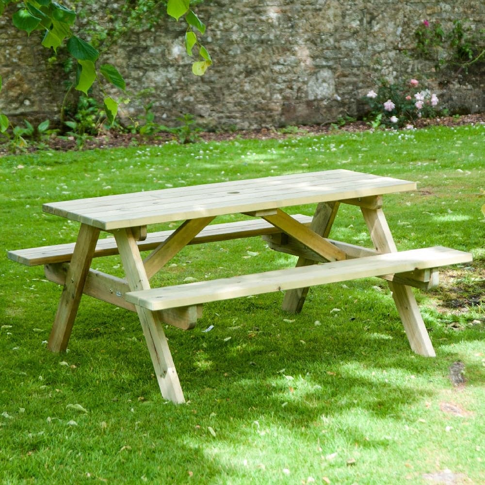 Pelham Medium Wooden Garden Picnic Dininig Set In Ash Grey