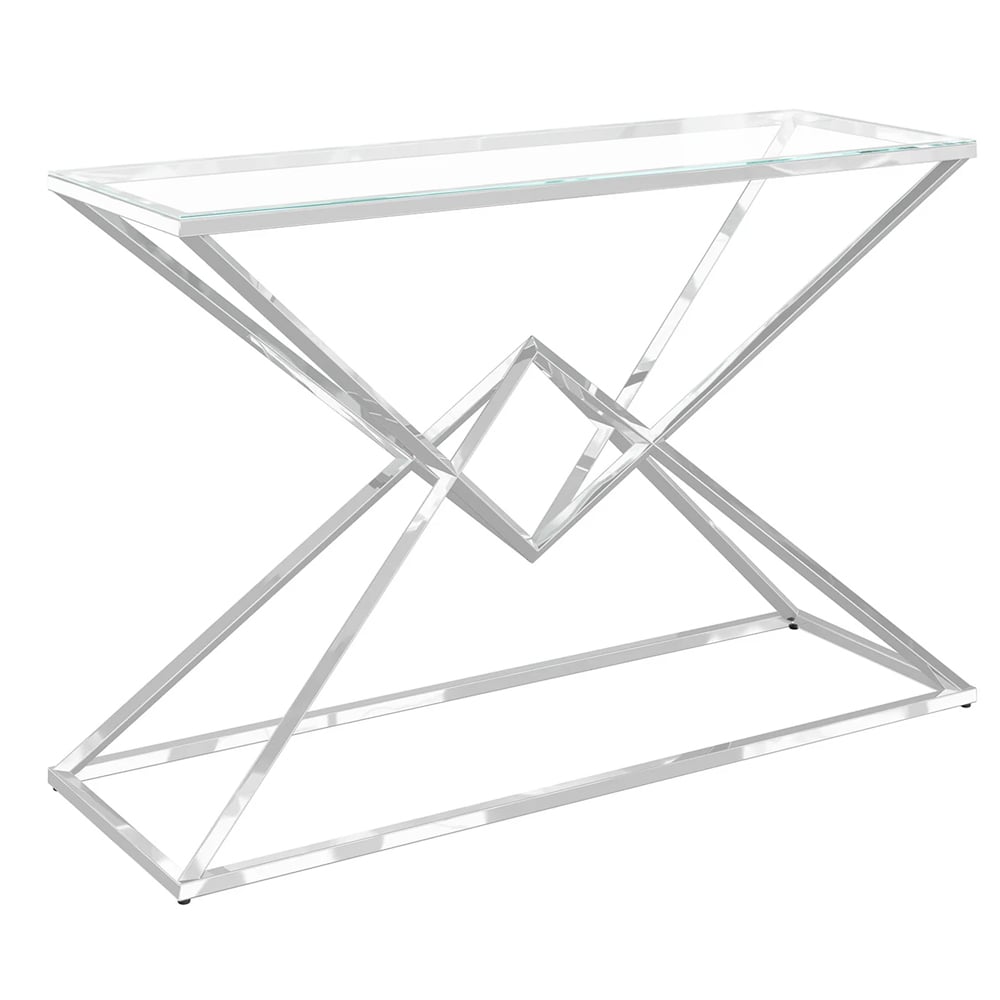 Penrith Clear Glass Console Table With Stainless Steel Frame