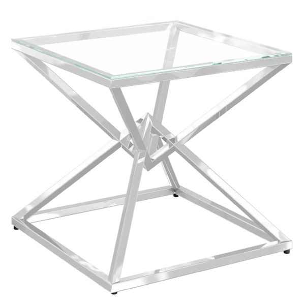 Penrith Clear Glass Side Table With Stainless Steel Frame | Bed Sava