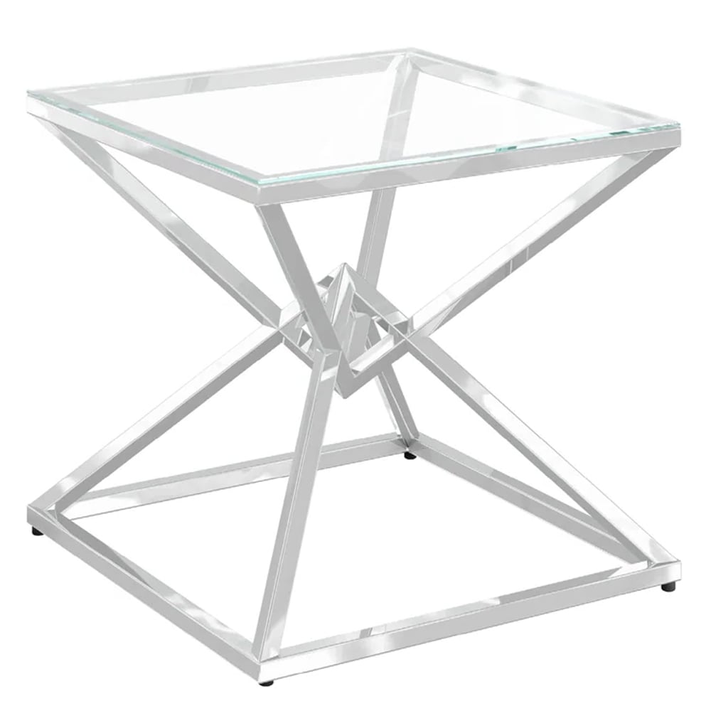 Penrith Clear Glass Side Table With Stainless Steel Frame