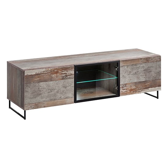 Peoria Wooden TV Stand 3 Doors In Canyon Oak With LED