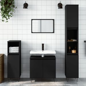 Peoria Wooden 3 Piece Bathroom Furniture Set In Black | Bed Sava