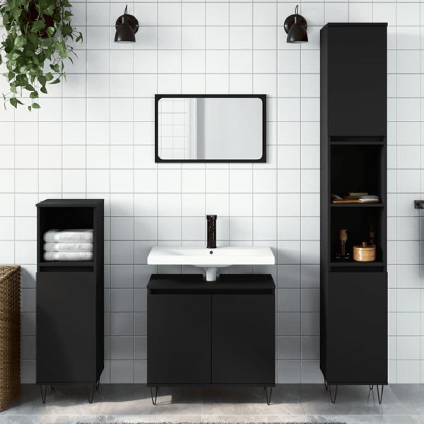 Peoria Wooden 3 Piece Bathroom Furniture Set In Black | Bed Sava
