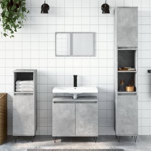Peoria Wooden 3 Piece Bathroom Furniture Set In Concrete Grey | Bed Sava
